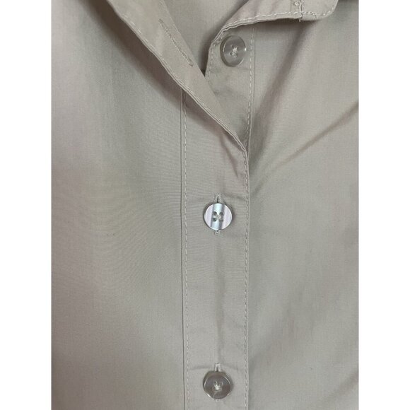 Habitual Womens Shirt Dress Sz M Beige Tan Short Sleeve Midi Preppy Coastal - Picture 5 of 7